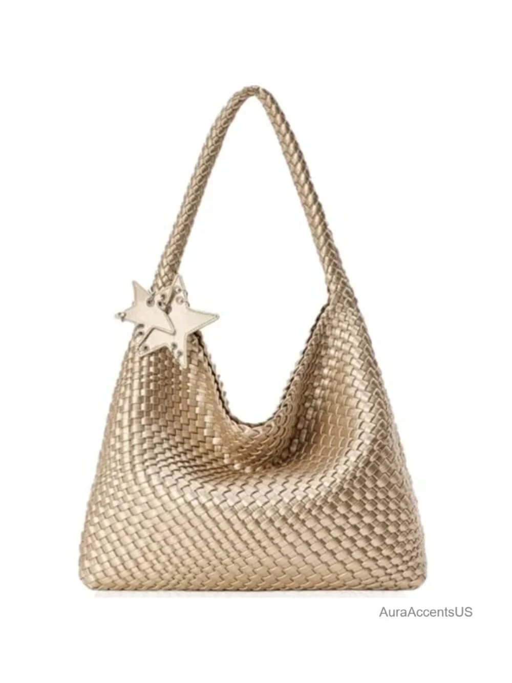 Woven Tote Bag with Clutch Set - Vegan Leather Shoulder Handbag, Magnetic